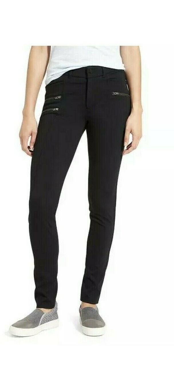 Athleta Moto Ponte Skinny Pants XS Black High Rise Zippers Stretch 90s Y2K